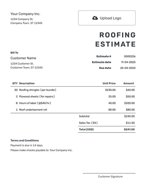 Free Roofing Estimate Template