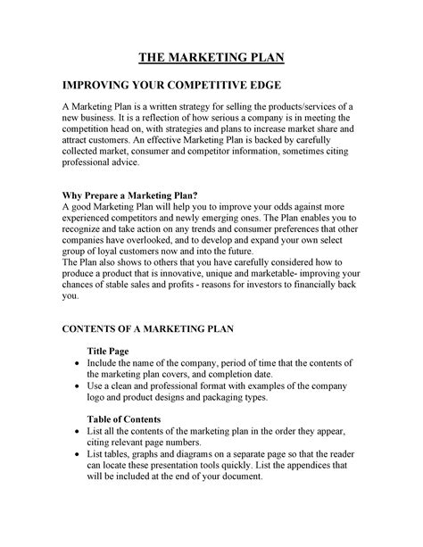 Free Sample Marketing Plan Template