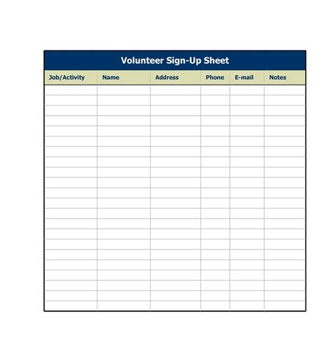 Free Sign Up Sheet Template Word