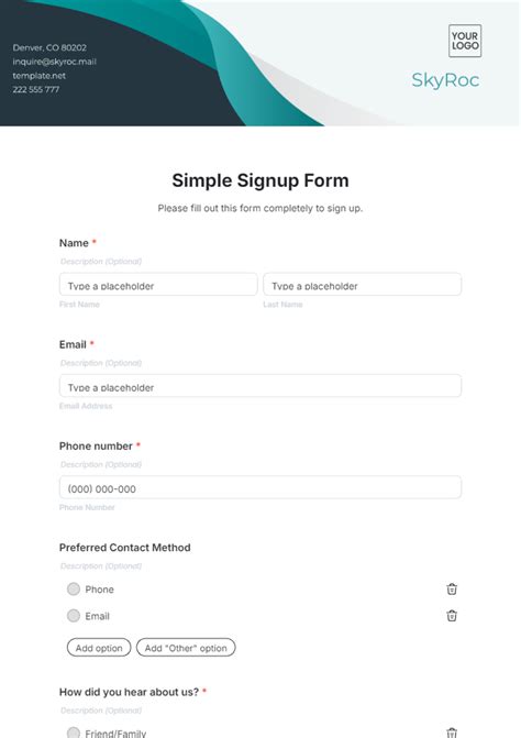 Free Signup Form Template
