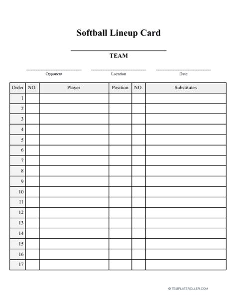 Free Softball Lineup Template