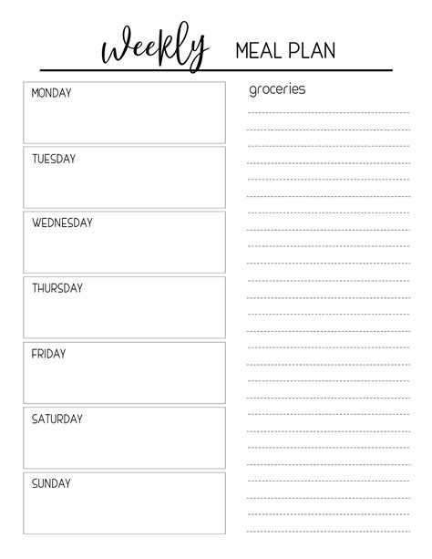 Free Template For Weekly Meal Planner