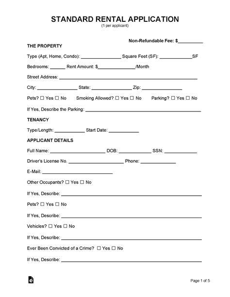 Free Template Rental Application
