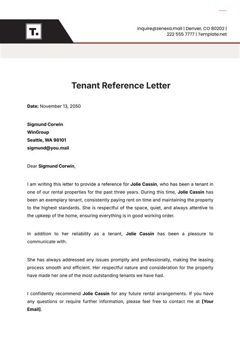 Free Tenant Reference Letter Template