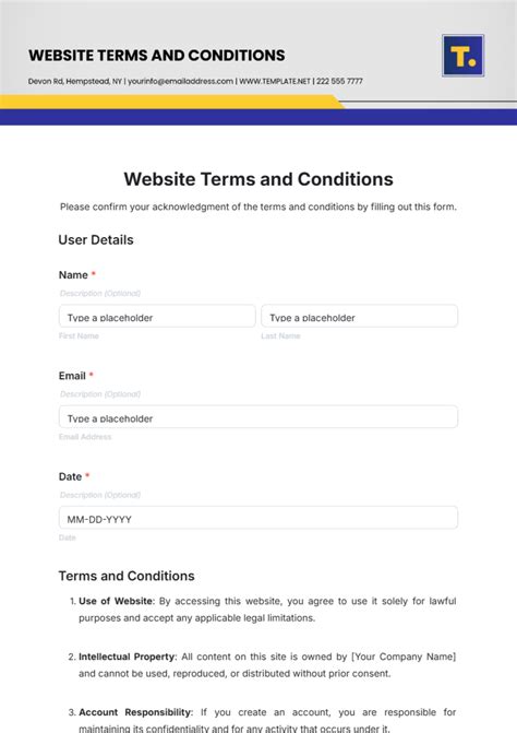 Free Web Site Terms And Conditions Statement Template