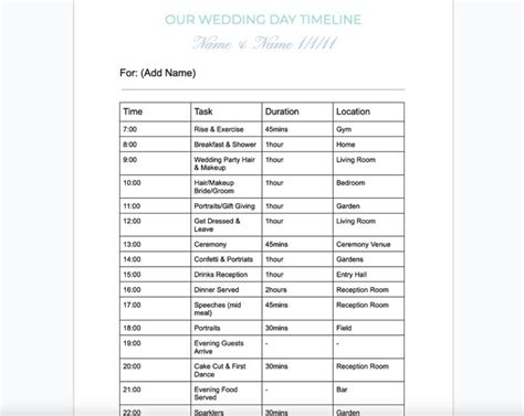 Free Wedding Timeline Template Download