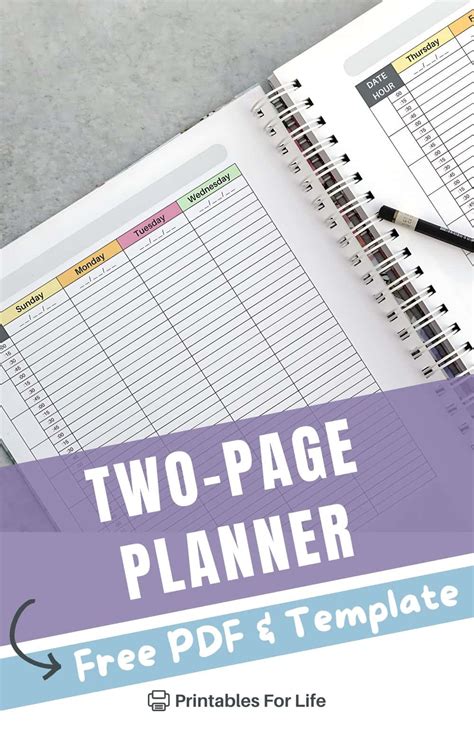 Free Weekly 2 Page Planner Printable With Times