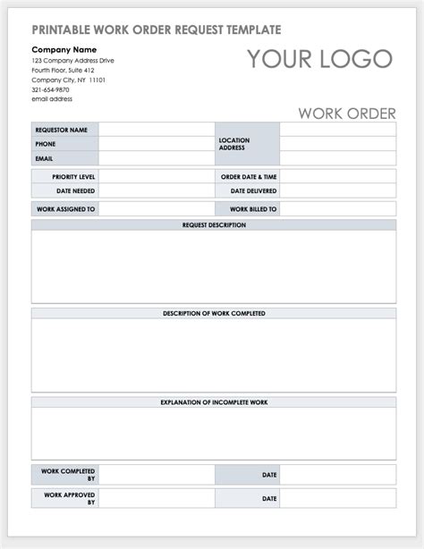 Free Work Order Template