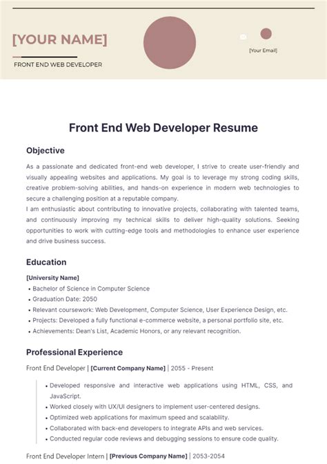 Front End Web Developer Resume Template