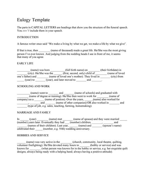 Funeral Eulogy Template