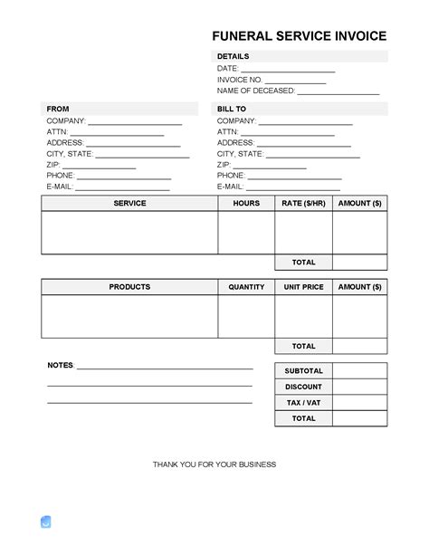 Funeral Invoice Template