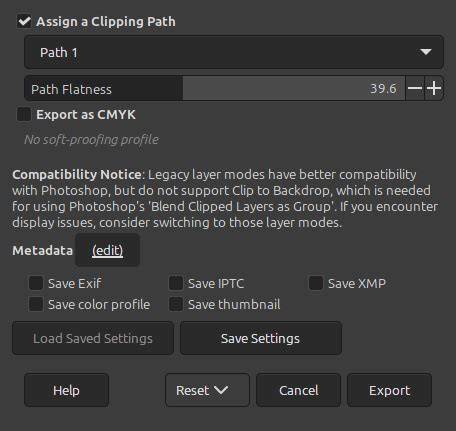 GIMP Export dialog