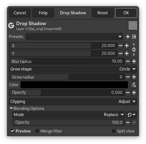 Filters > Light and Shadow > Drop Shadow