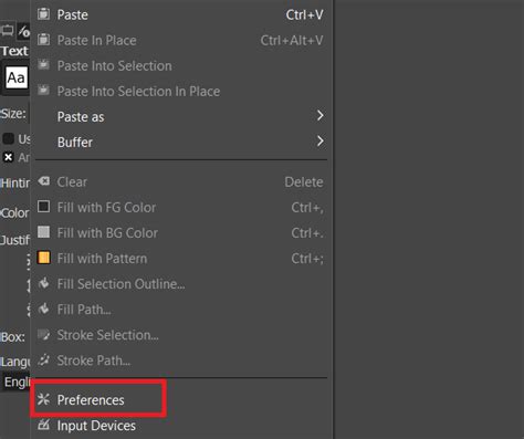 GIMP Font Selection Dropdown