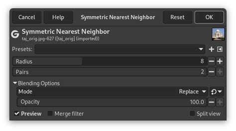Symmetric Nearest Neighbor Filter in GIMP