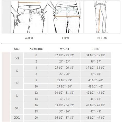 Garage Jeans Size Chart