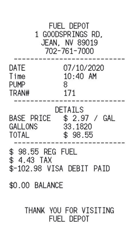 Gas Receipt Template