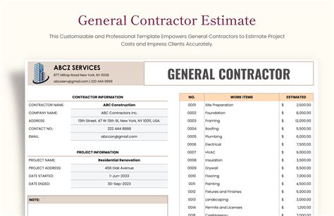 General Contractor Estimate Template