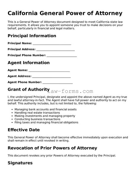 General Power Of Attorney California Template