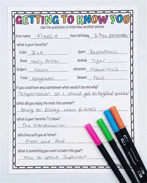 Get To Know You 4th And 5th Grade Printables