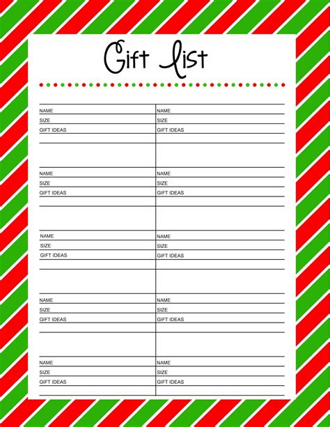Gift Exchange List Template