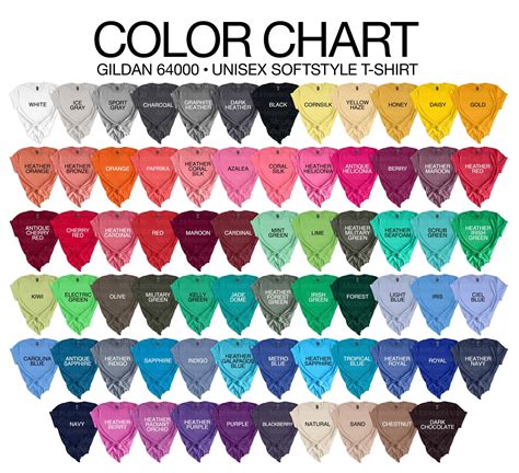 Gildan T Shirt Colors Chart