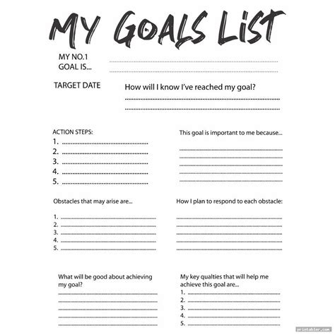 Goal Checklist Template