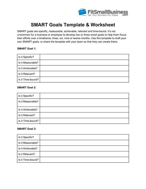 Goals Template Free