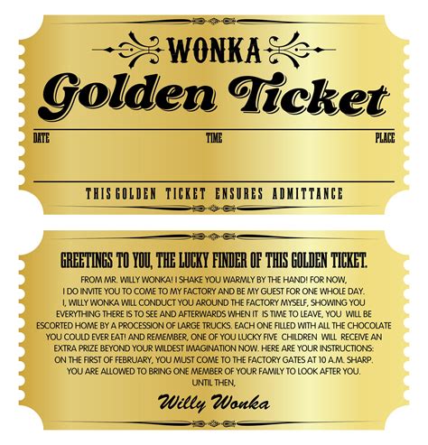 Golden Ticket Willy Wonka Printable