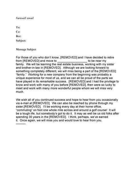 Goodbye Email To Coworkers Template