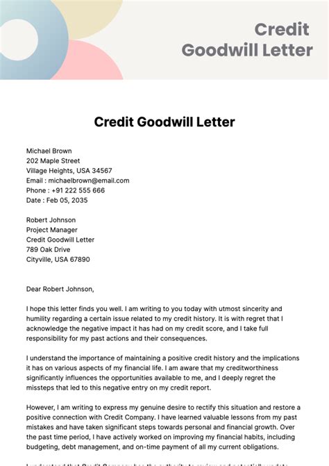 Goodwill Letter Credit Template