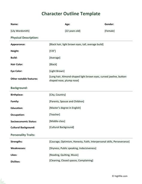 Google Docs Character Template