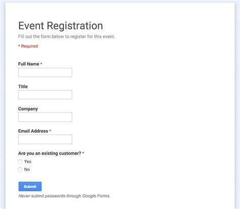 Google Docs Event Registration Template