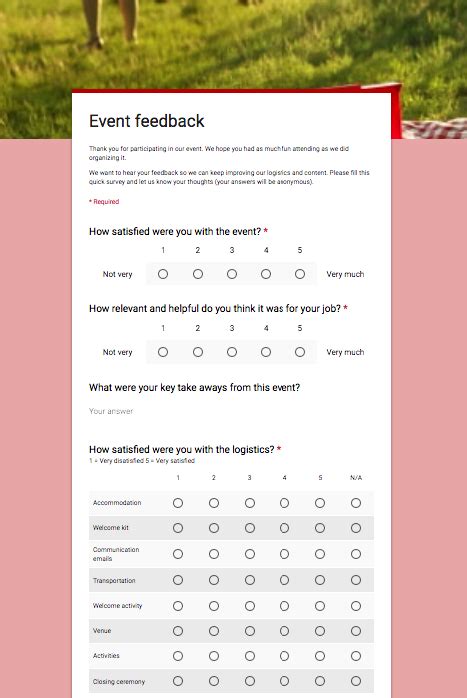 Google Forms Event Feedback Template