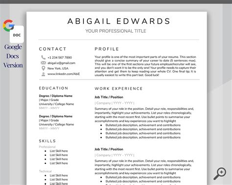 Google Sheet Resume Template