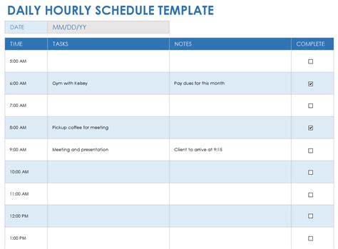 Google Sheets Hourly Schedule Template