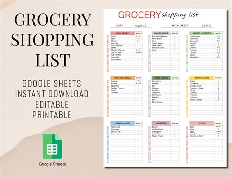 Google Sheets Shopping List Template