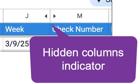 Hidden column indicator in Google Sheets