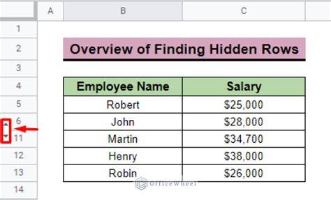 Hidden row indicator in Google Sheets
