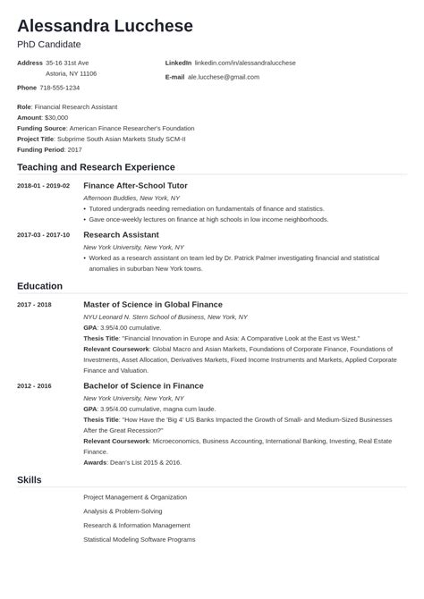 Graduate Application Resume Template
