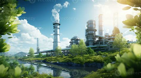 Green tree and factory