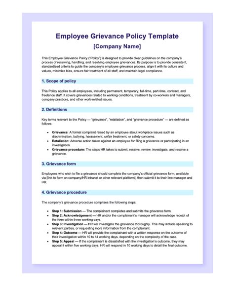 Grievance Policy And Procedure Template