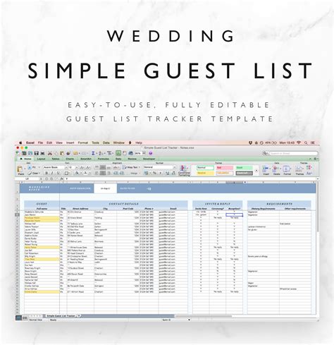 Guest List Excel Template