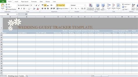 Guest List Excel Template Wedding