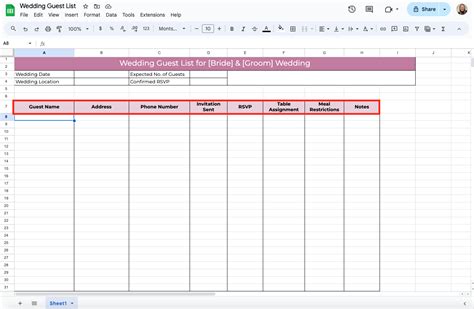 Guest List Template Google Sheets
