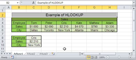 HLOOKUP syntax example