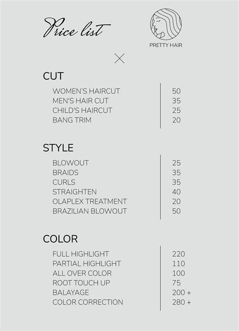 Hairdressing Price List Template