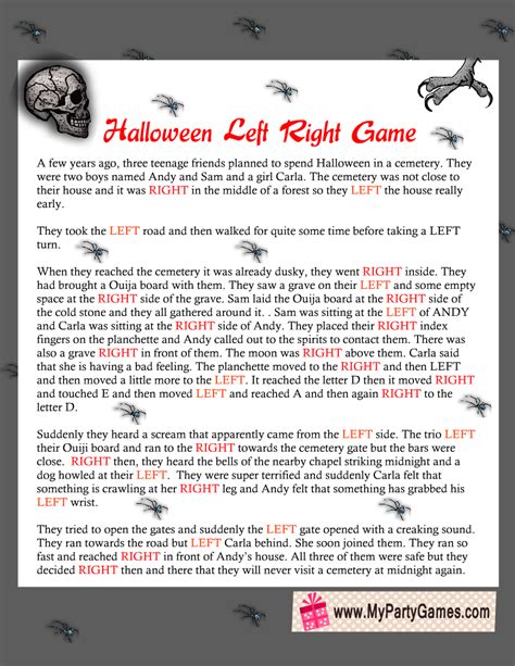 Halloween Left Right Game Free Printable