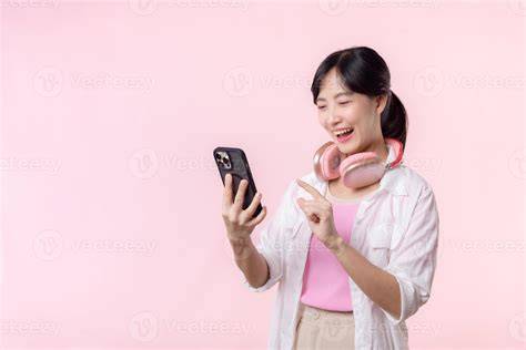 Happy person using smartphone