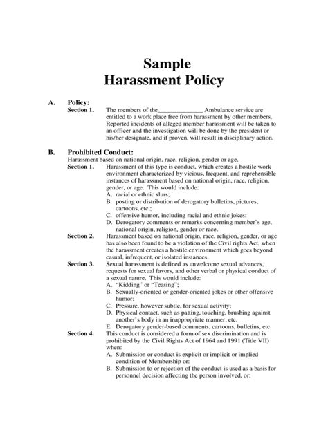 Harassment Policy Template